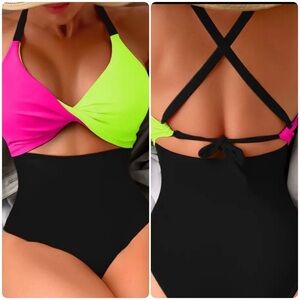 Color Block Twisted Front Cut Out Swimsuit